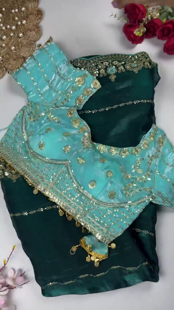Classic Black & Ivory Heavy Embroidered Designer Blouse with Coin Latkan Border