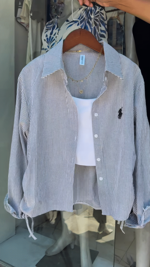 Classic Ralph Lauren Pinstripe Shirt with Contemporary Tank Styling