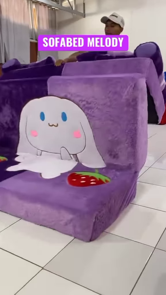 Cuteness Meets Comfort – The Ultimate Plush Sofabed 🐰💜🍓