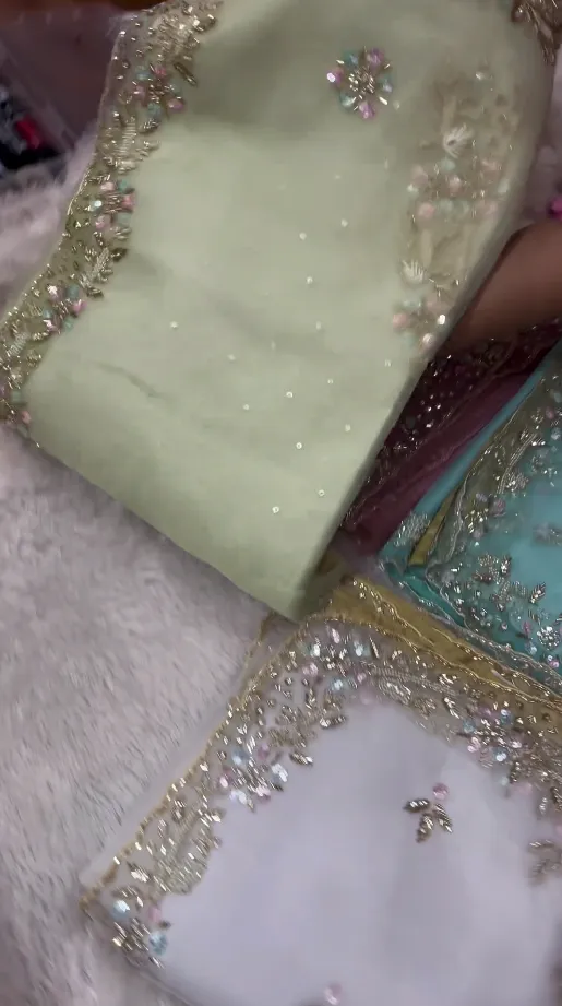 Dusty Rose Organza Saree with Multi-Colored Sequin Floral Borders
