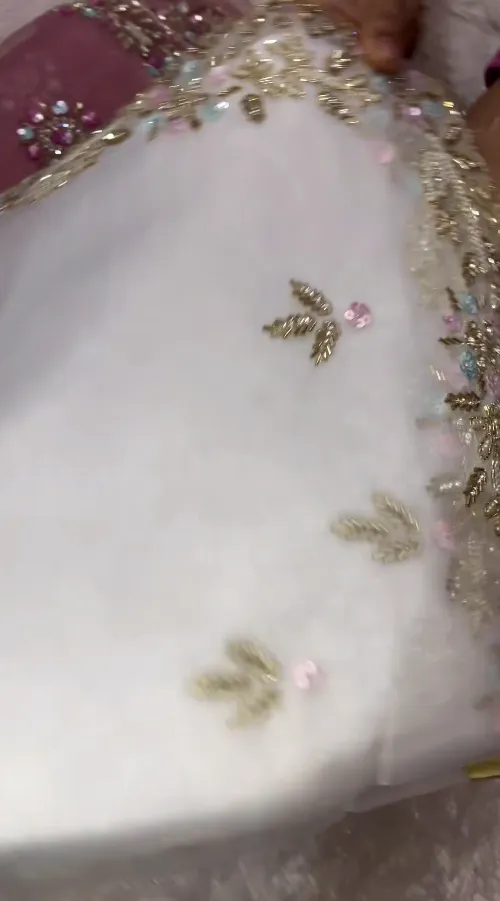 Dusty Rose Organza Saree with Multi-Colored Sequin Floral Borders