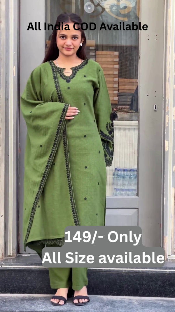 Elegant Olive Ethnic Suit Set with Embroidered Dupatta 🌿✨