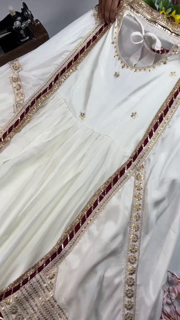 Elegant White Premium Partywear Gown / Dress with Embellished Detailing