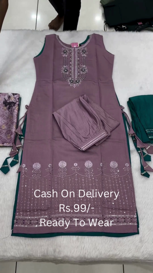 Embellished Straight-Cut Suit Set with Floral Embroidery and Digital Print Dupatta