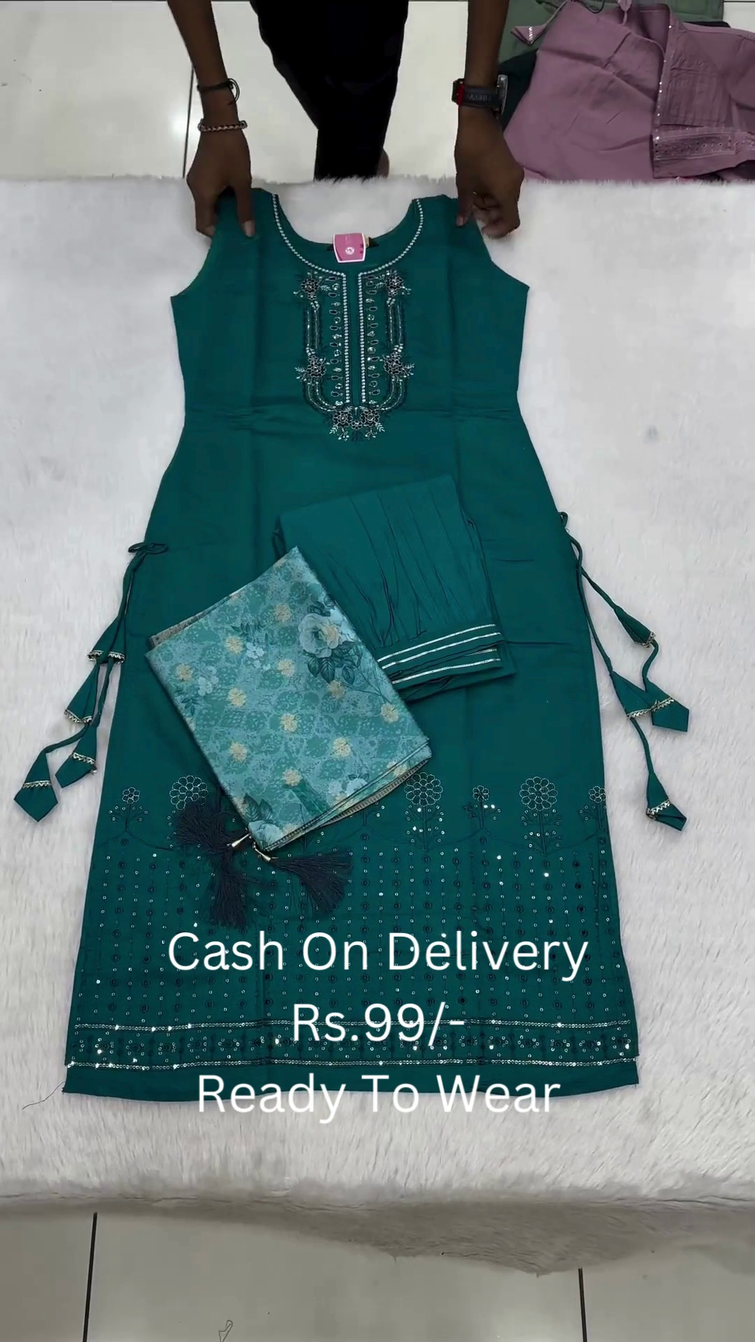 Embellished Straight-Cut Suit Set with Floral Embroidery and Digital Print Dupatta