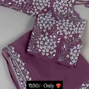 Embroidered Mauve Designer Blouse & Dupatta Set – Premium Mirror & Thread Work