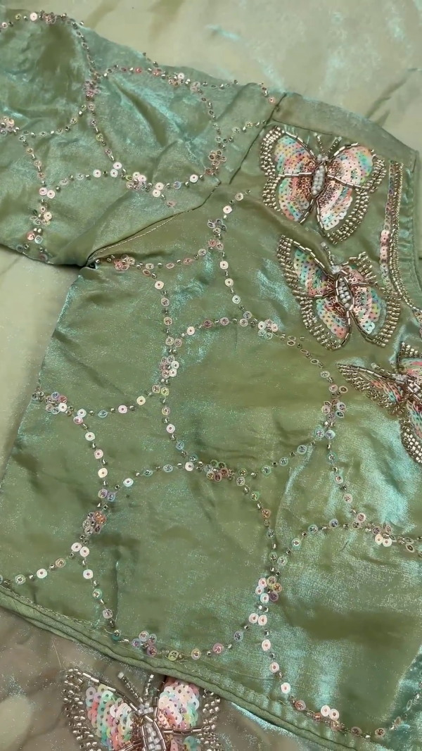 Ethereal Sage Green Ensemble with Butterfly Sequin Accents