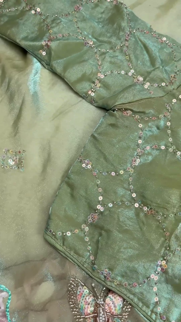 Ethereal Sage Green Ensemble with Butterfly Sequin Accents