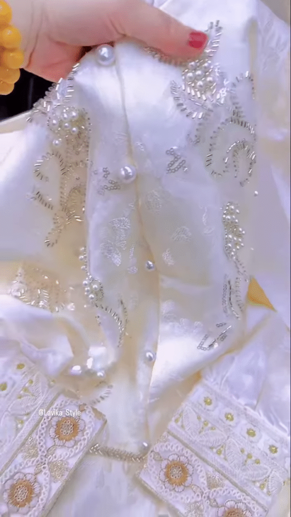 Exquisite Silk and Brocade Top with Pearl and Sequin Embellishments