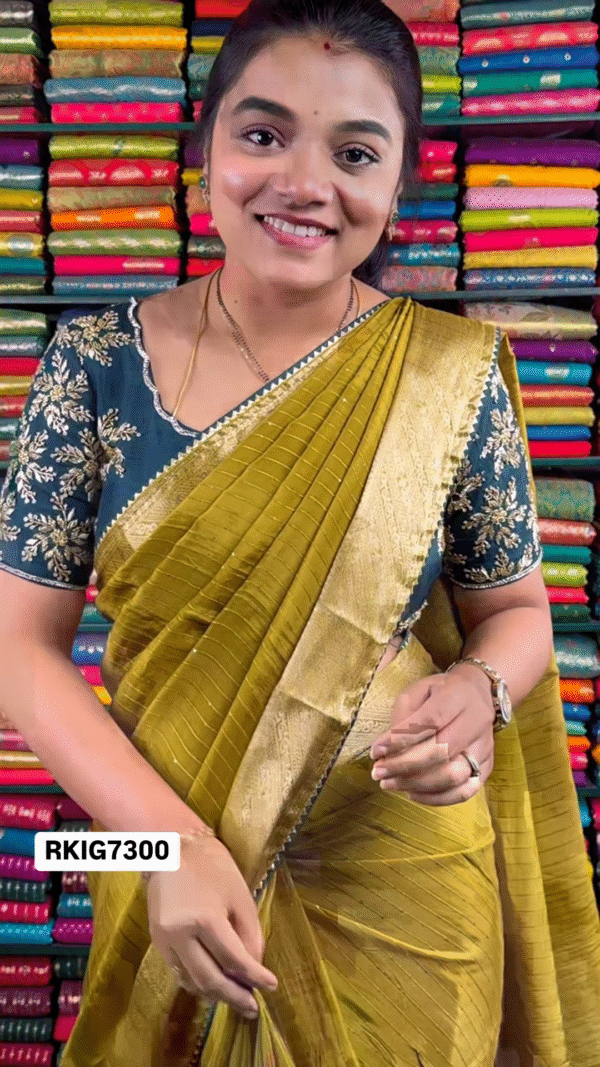 Georgette Sequence Designer Ready To Wear Blouge MehandhiGreen And Dark RamaGreen Saree
