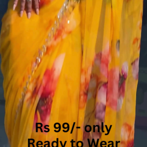 Golden Sunburst Floral Saree with Scalloped Zari Border