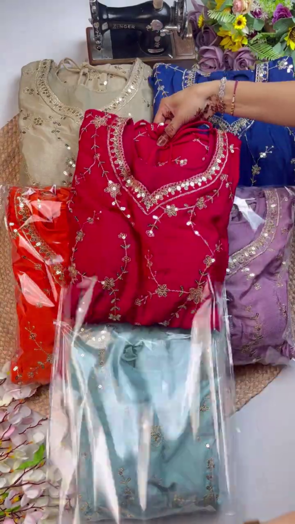 Grand Champagne Mirror-Work Anarkali Set
