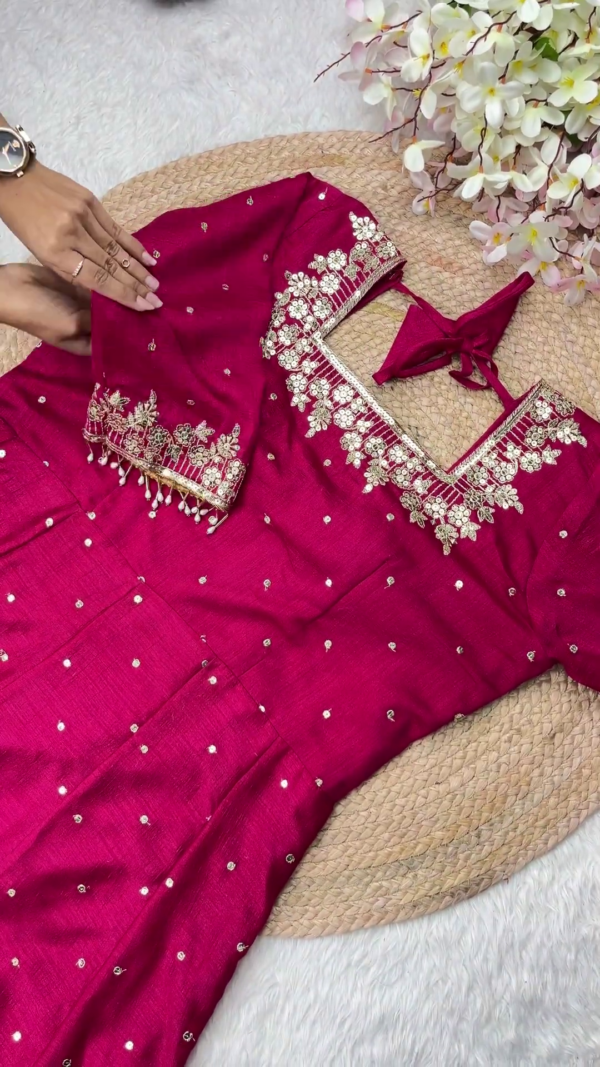 Grand Fuchsia Pink Anarkali with Floral Zari Artistry