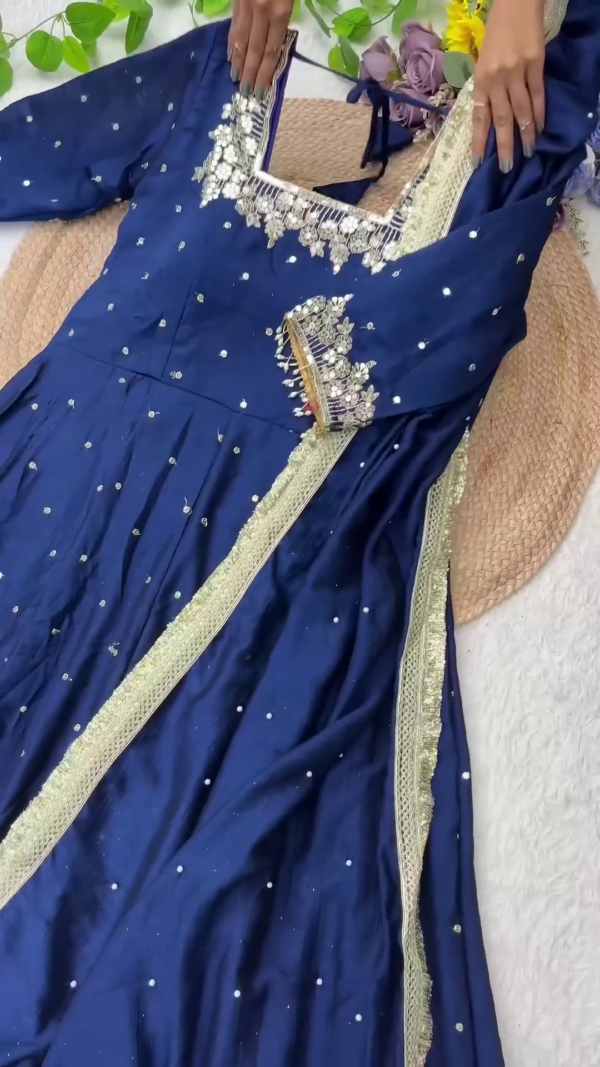 Grand Midnight Black Anarkali with Golden Zari Artistry