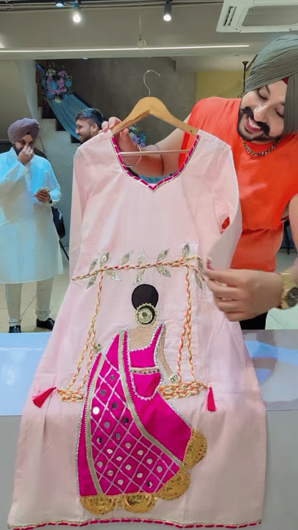 Light Pink Embroidered Kurta Set with Traditional Motif and Matching Dupatta