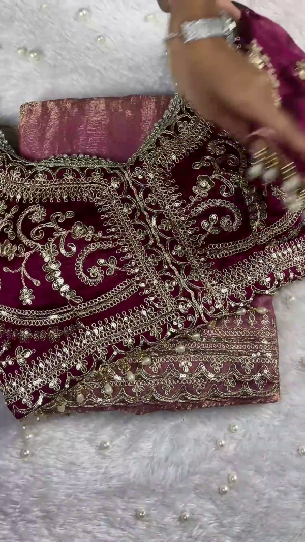 Luxury Maroon Heavy Hand-Embroidered Velvet Designer Blouse