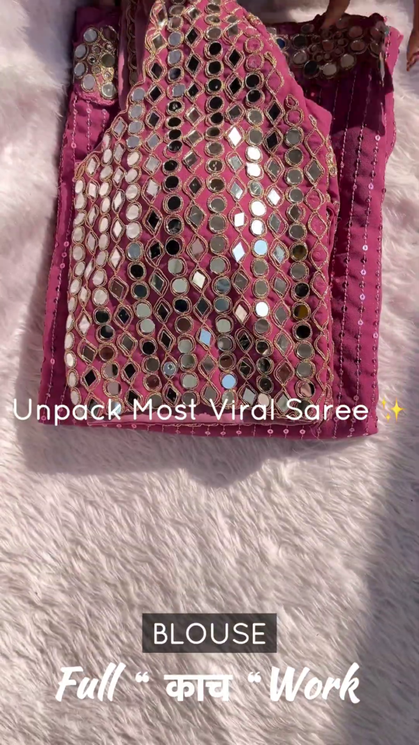 Mauve Pink Mirror-Work Designer Saree Set