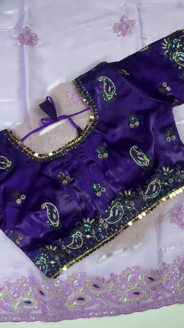Premium Dark Purple Embroidered Designer Blouse with Elegant Lavender Dupatta Set