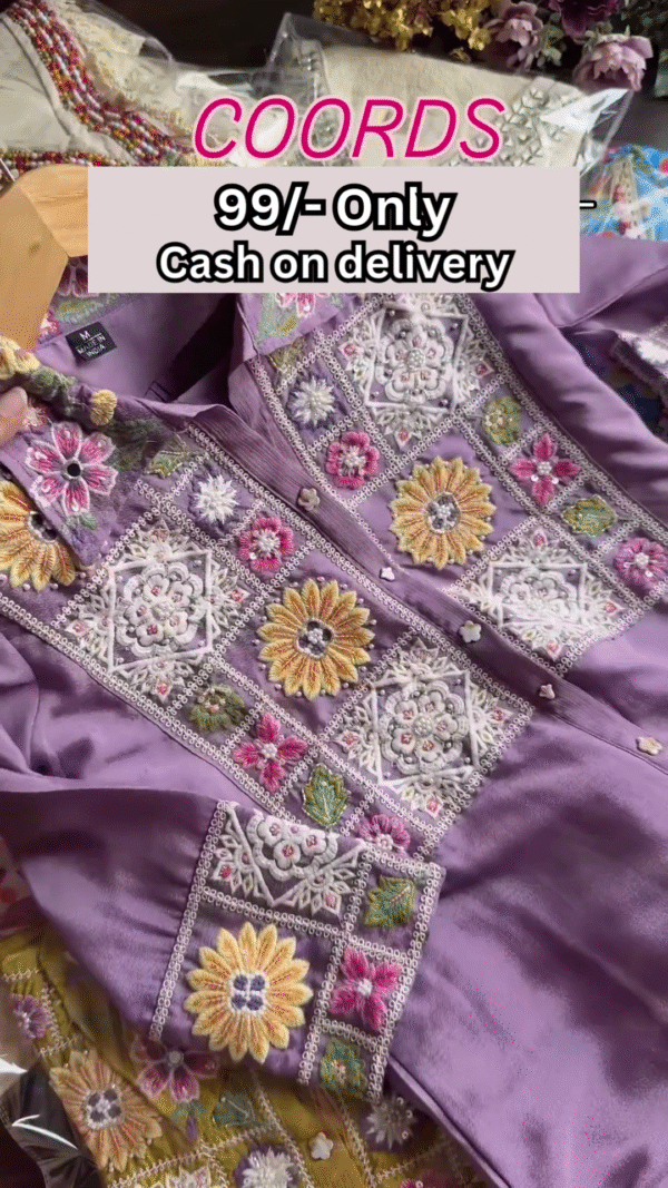 Purple Multicolor Embroidered Coord Set – Affordable Ethnicwear with Cash on Delivery