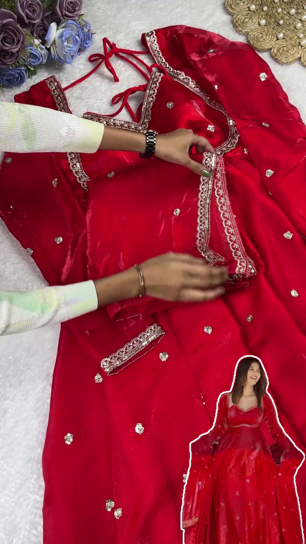 Radiant Crimson Red Anarkali with Scalloped Zari Artistry