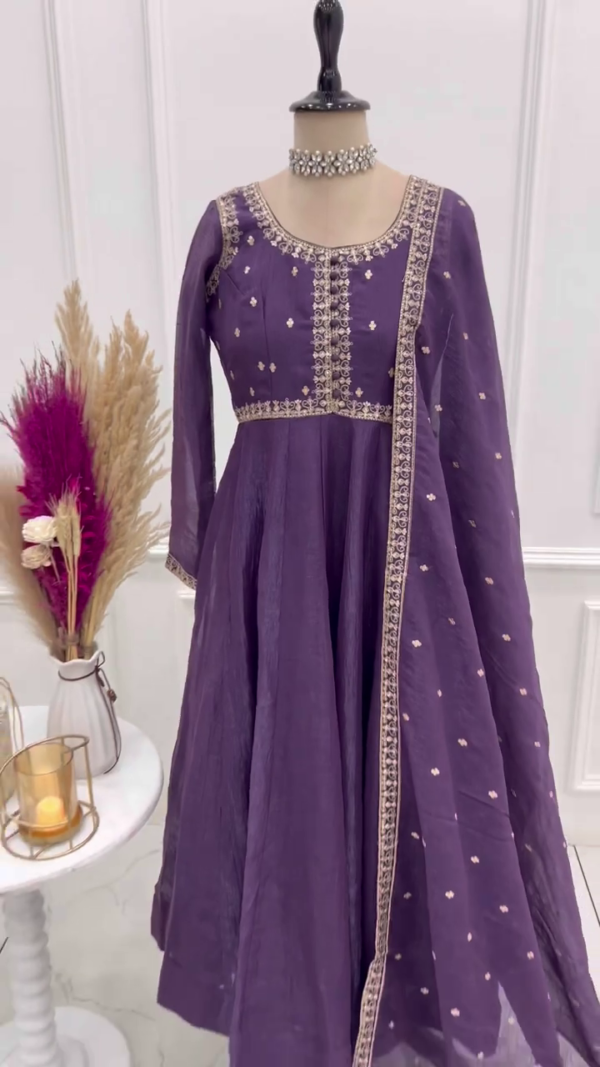 Regal Plum Embroidered Anarkali Set