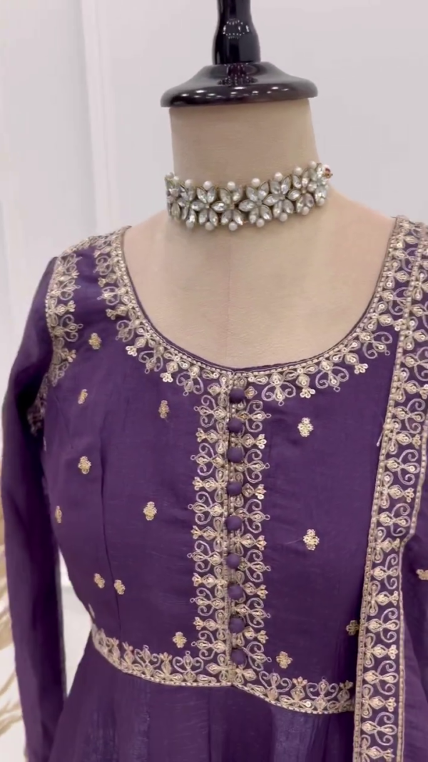 Regal Plum Embroidered Anarkali Set
