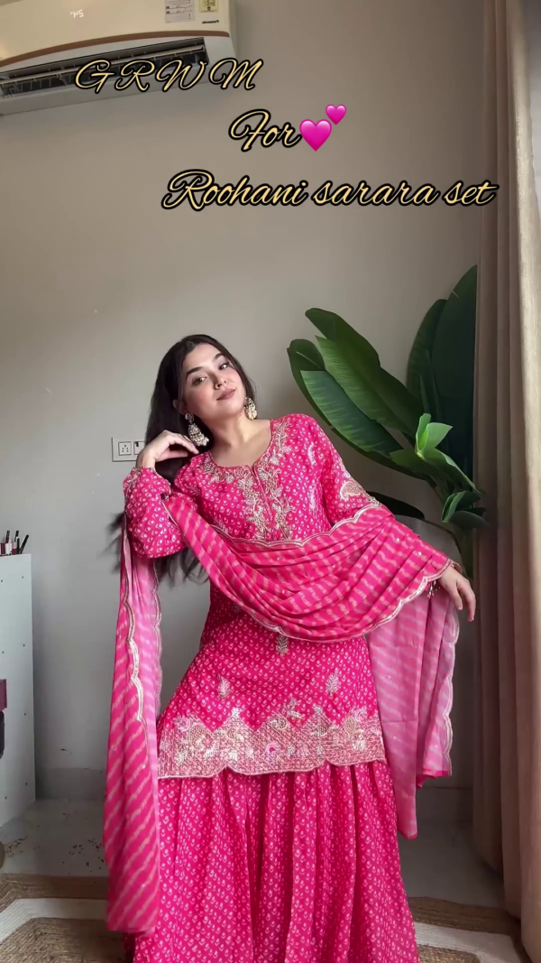Rochani Pink Bandhani Print Designer Sharara Set