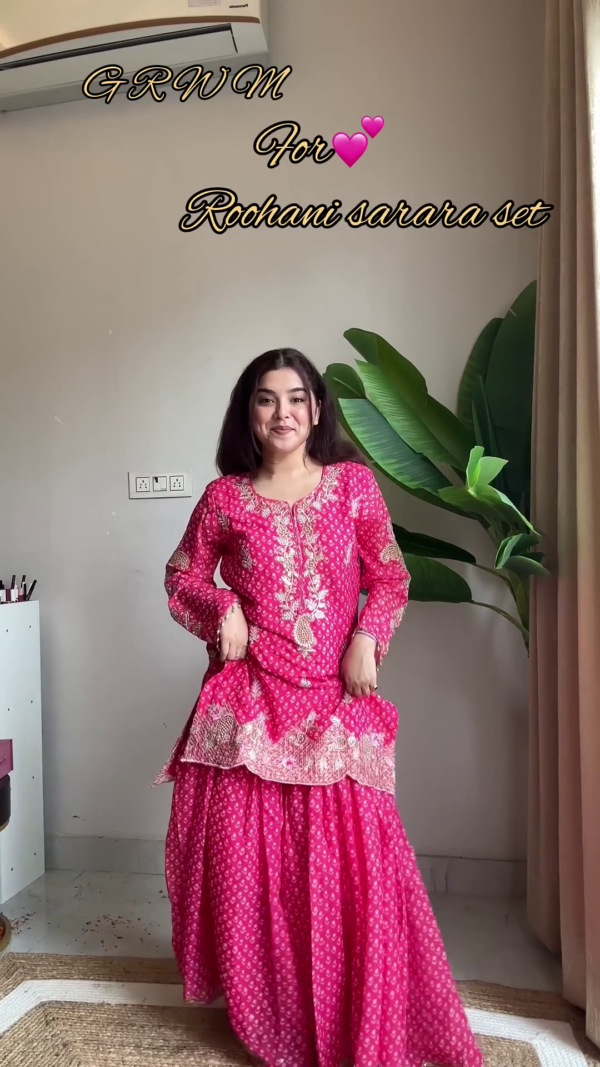 Rochani Pink Bandhani Print Designer Sharara Set