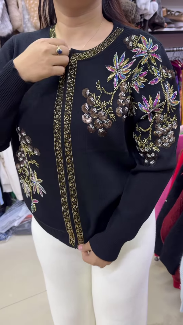 Royal Embellished Floral Zip-Up Winter Cardigan ✨🌺