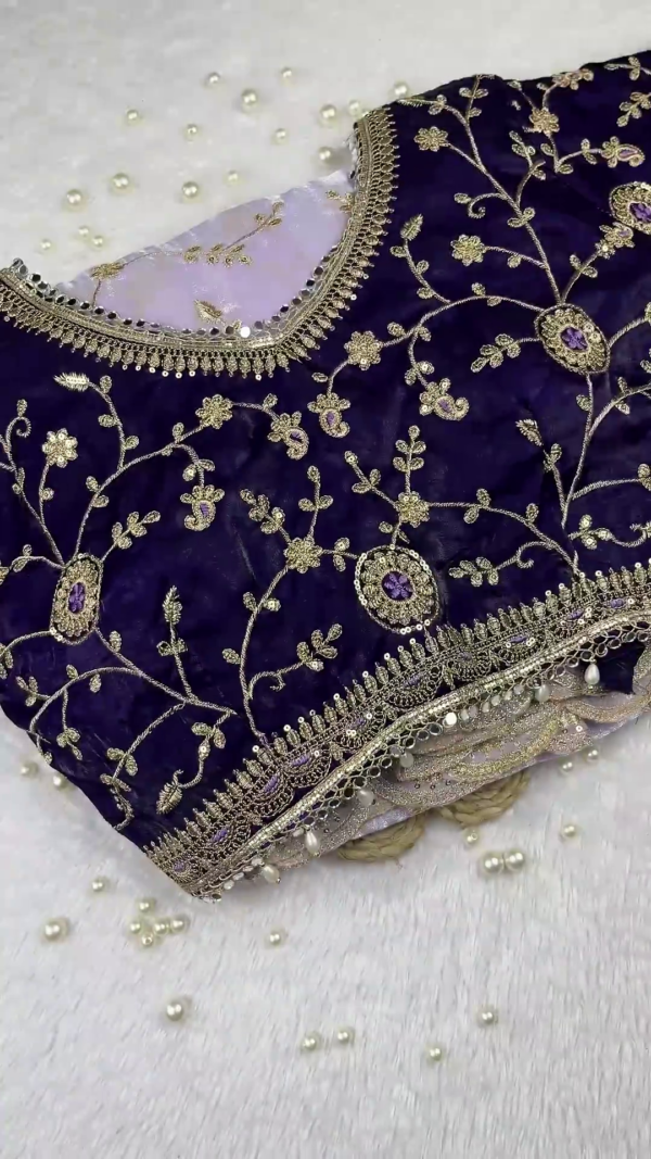 Royal Velvet Grape Blouse with Lilac Organza Saree Set