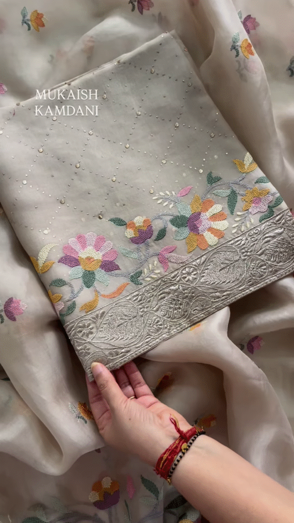 Sheer Fabric with 3D Floral Applique and Embroidery