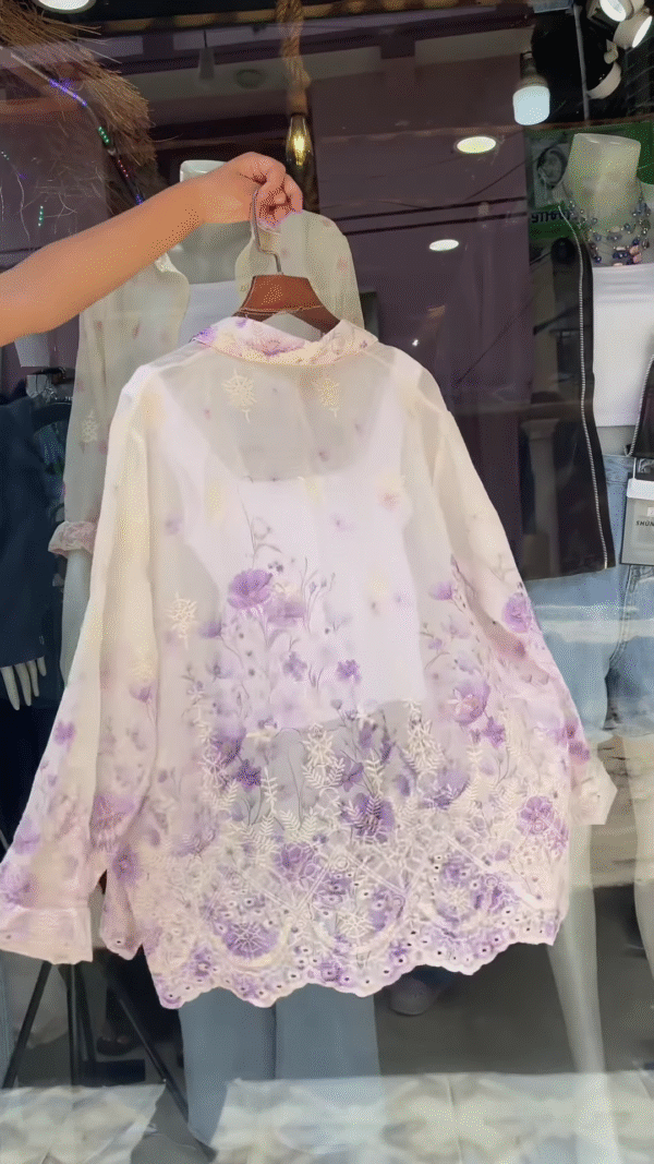 Sheer Floral Lace Blouse in Pink & White – Layered Casualwear for Women