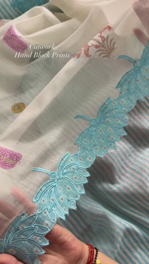 Sheer Pink Fabric with Intricate Flamingo and Floral Embroidery