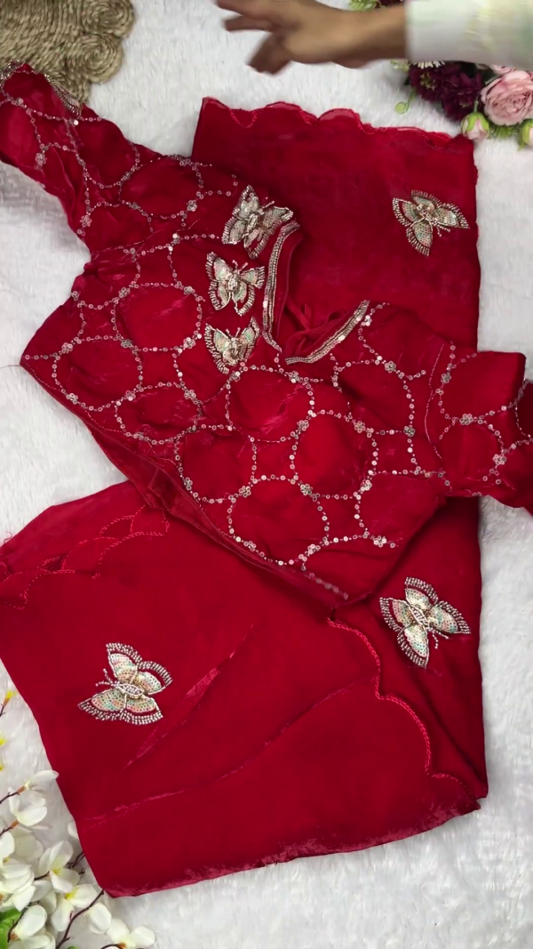 Slate Grey Butterfly Artistry Saree Set