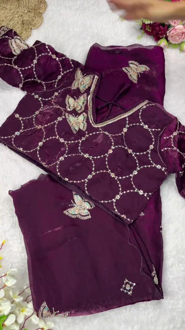 Slate Grey Butterfly Artistry Saree Set