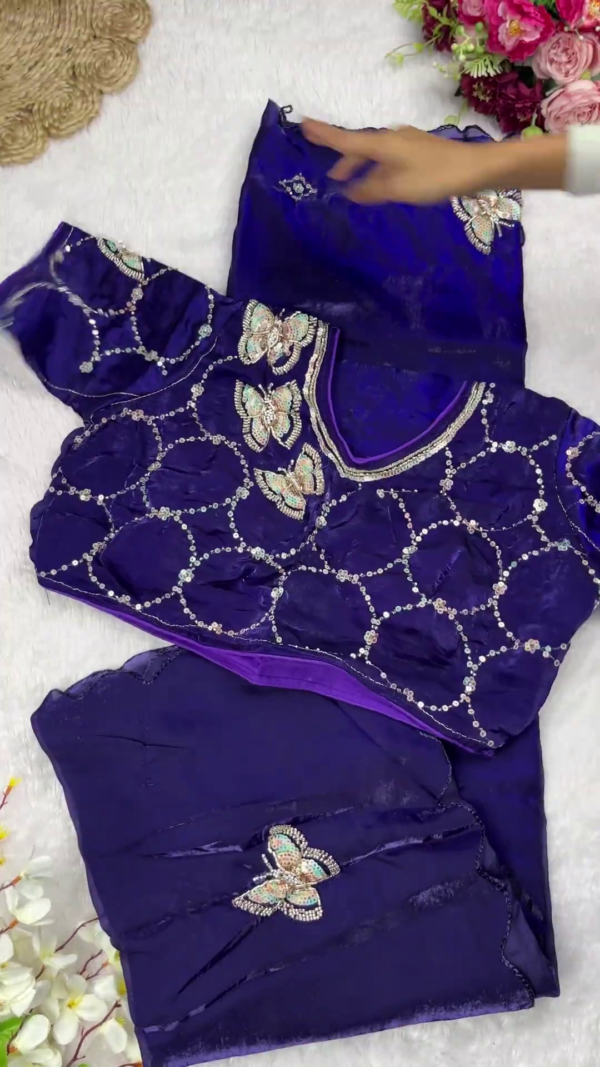 Slate Grey Butterfly Artistry Saree Set