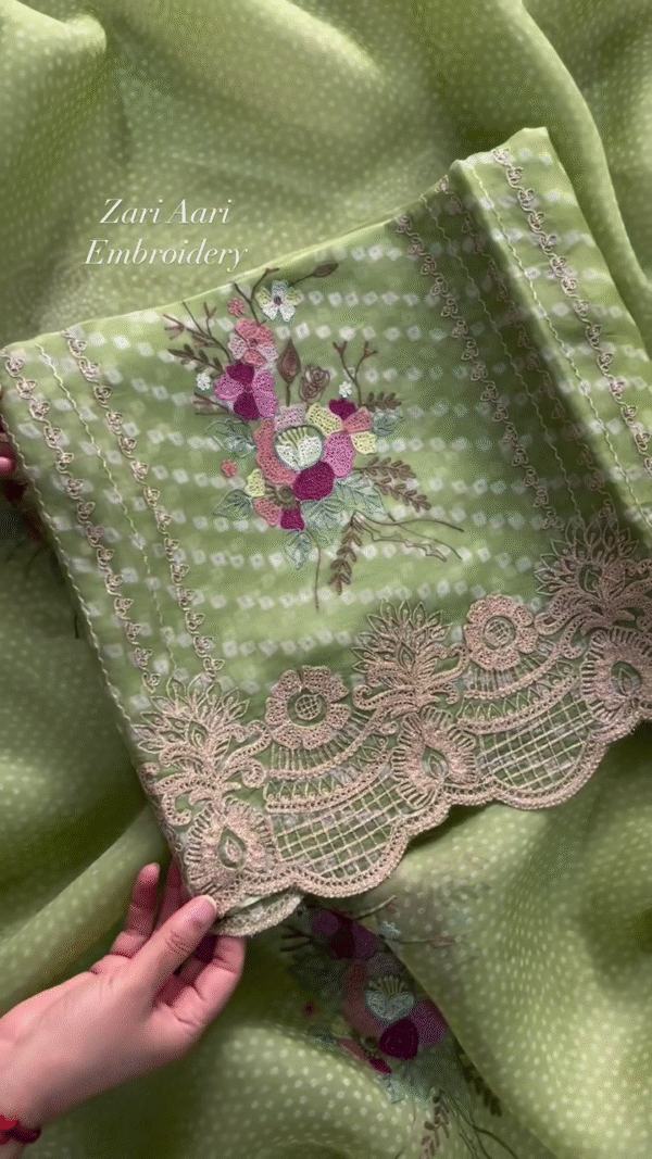 Vibrant Zari Aari Embroidered Floral Fabric