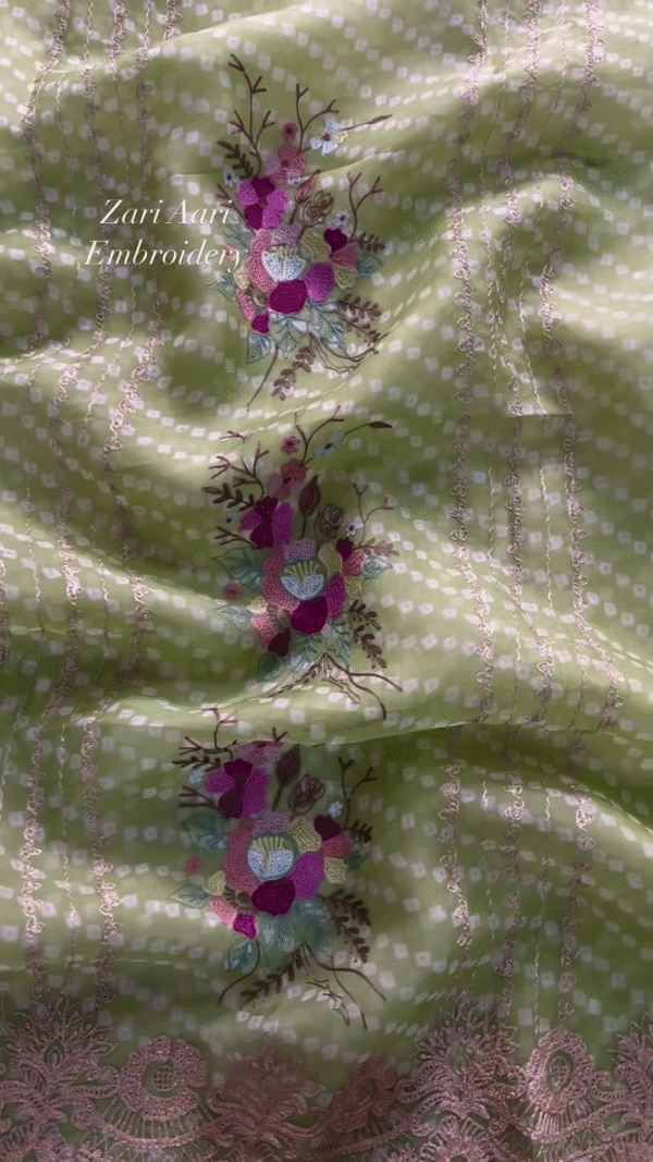 Vibrant Zari Aari Embroidered Floral Fabric