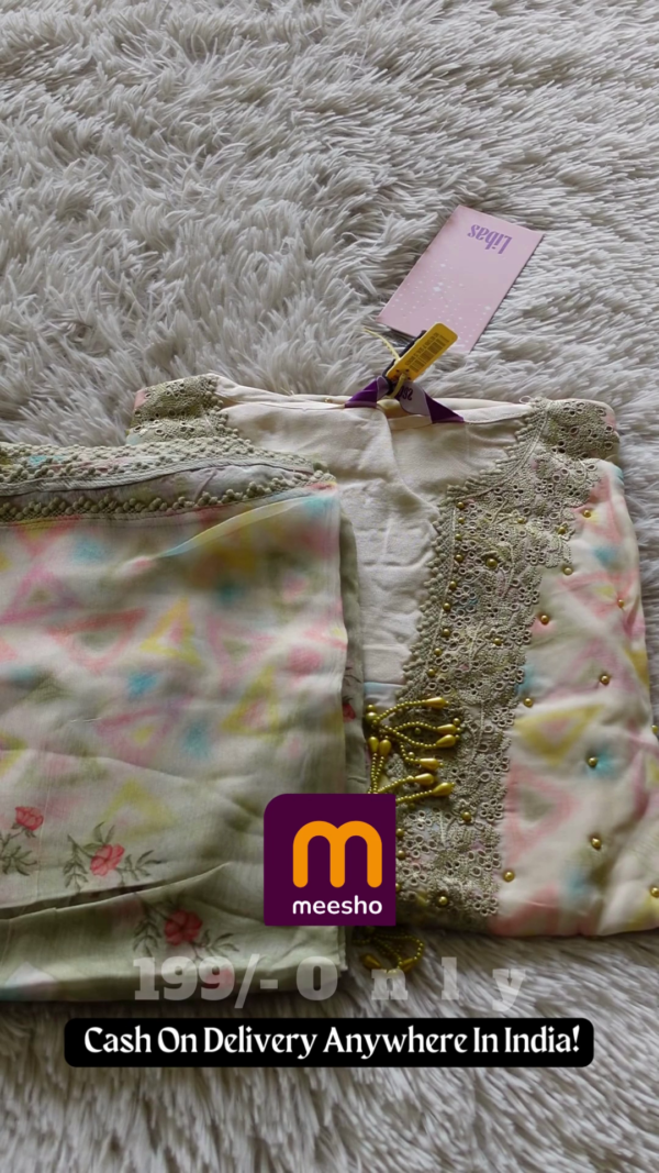 White Cotton Suit with Multi-Color Resham Embroidery