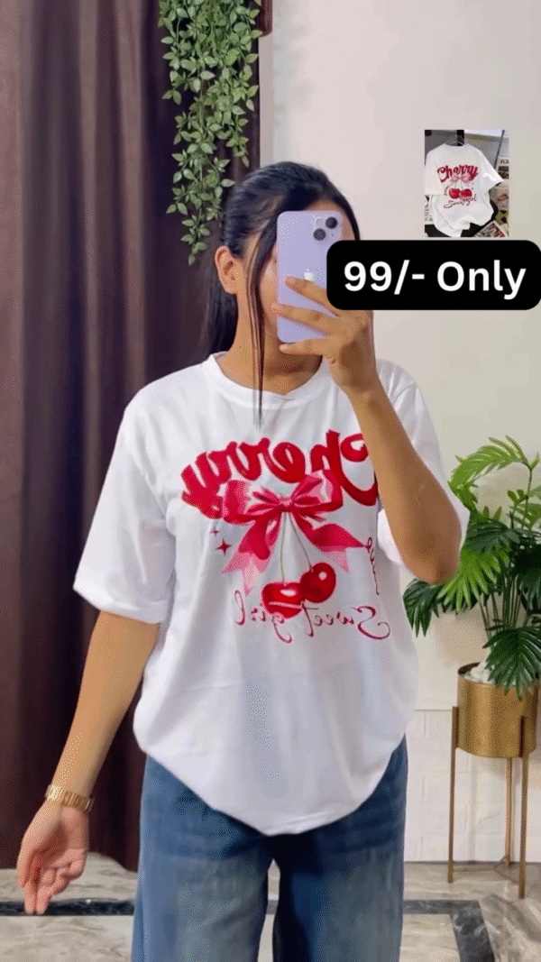 White Graphic T-Shirt with Bold Red and Car Print